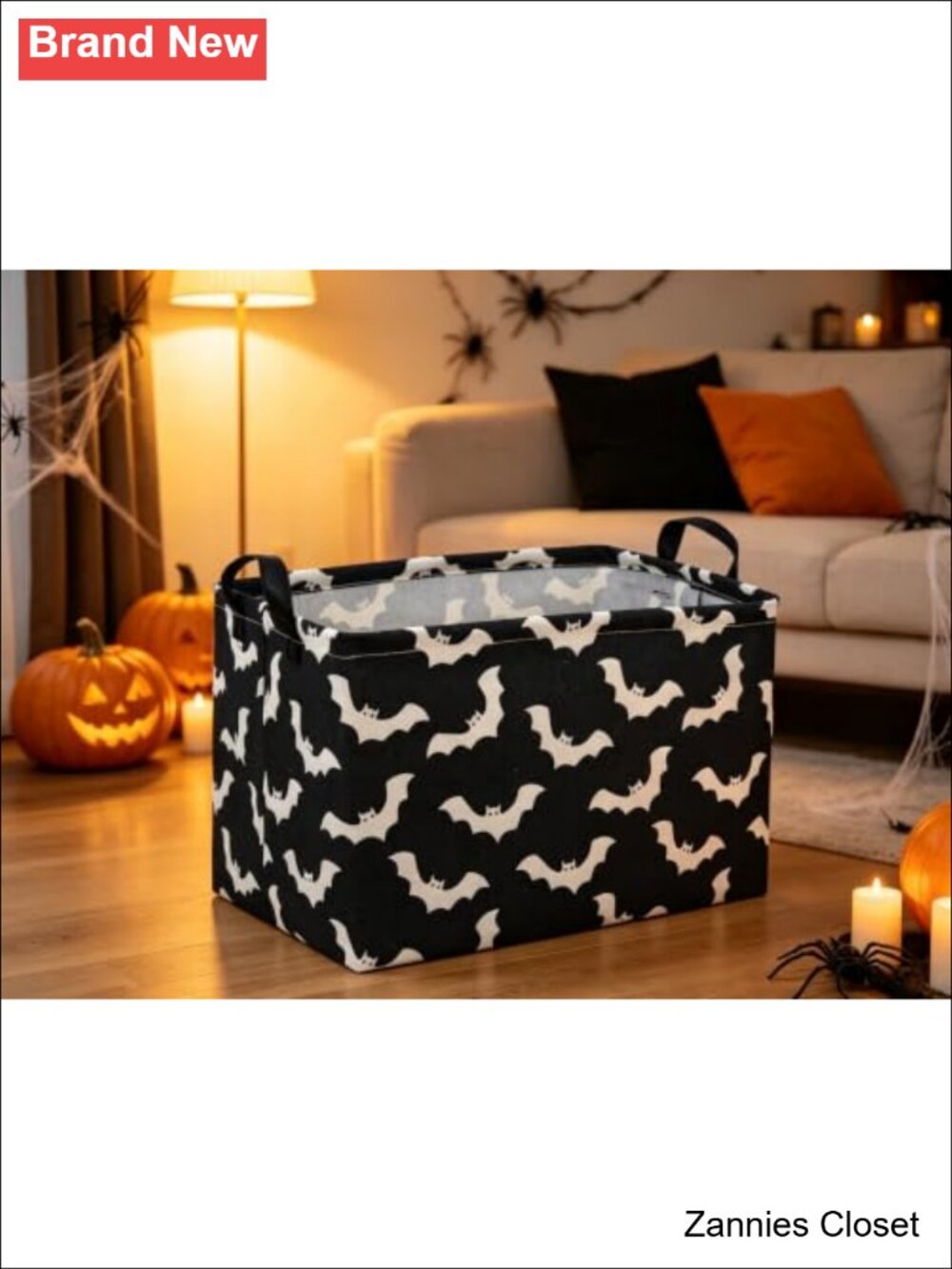 π» Rectangular Bat Basket Kids Storage Bin Organizer with Handles Halloween - Picture 3 of 5